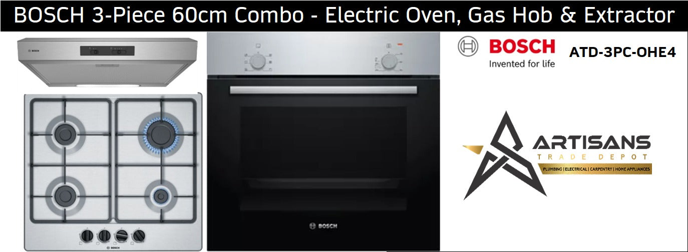 BOSCH 3-Piece 60cm Combo Set - Electric Oven, Gas Hob & Extractor