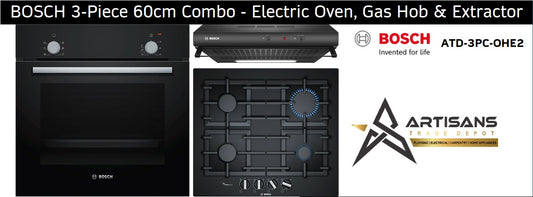 BOSCH Built-In 3-Piece Black Combo Set - Electric Oven, Gas Hob & Extractor