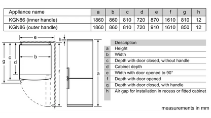 Bosch Series 6 Freestanding Fridge-freezer (Bottom freezer) 186 x 86 cm Stainless steel (with anti-fingerprint) KGN86CI30Z