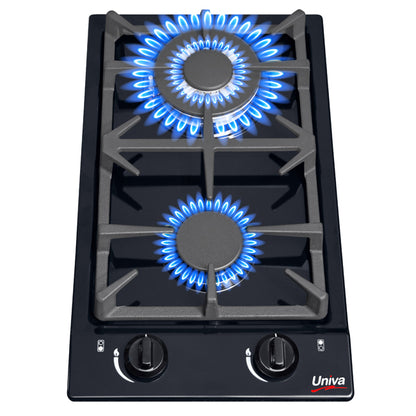 UNIVA UGH02B -  2 Burner 30cm Built-in Domino Gas Hob - Black