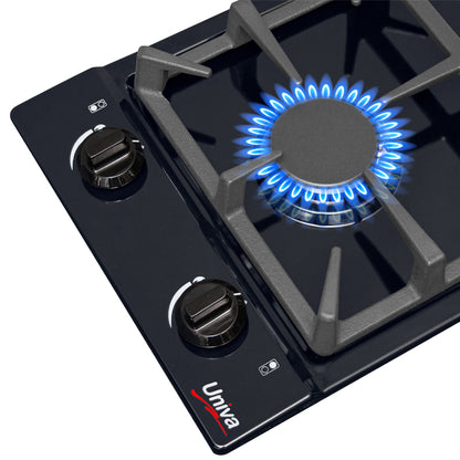 UNIVA UGH02B -  2 Burner 30cm Built-in Domino Gas Hob - Black