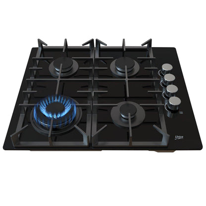 UNIVA UGH640G -  4 Burner 60cm Built-in Glass Gas Hob - Black