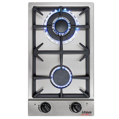 UNIVA UGH02S -  2 Burner 30cm Built-in Domino Gas Hob - Stainless Steel