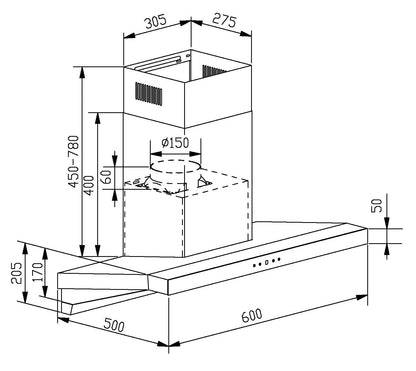 Falco 60cm Stainless Steel Wall Extractor T-Sharp Slanted - FAL-60-F09