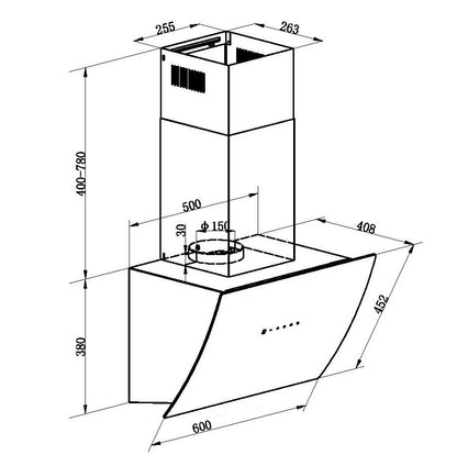 Falco 60cm Black Wall Mount Motorised Extractor - FAL-60-S03E