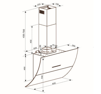 Falco 90cm Black Glass Motorised Wall Mount Extractor - FAL-90-S03D