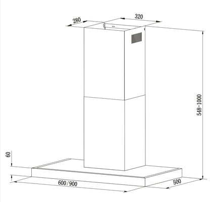 Falco 90CM T-Shape With Large LED Downlight Wall Mount Extractor AR-90-111