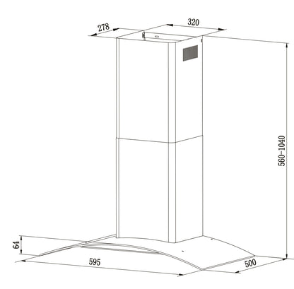 FALCO 60cm Curved Glass Stainless Steel Chimney Wall Mount EXTRACTOR - AR-60-501