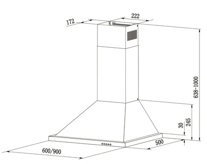 Falco 60cm Pyramid Type Stainless Steel Wall Mount EXTRACTOR - FAL-60-PYRS