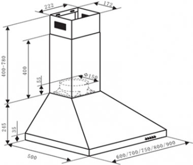 Falco 90cm Pyramid Type S/Steel Chimney EXTRACTOR - FAL-90-52S