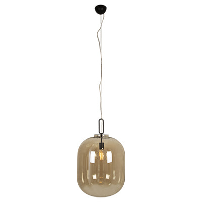 EUROLUX Glass Pendant - 1 Light - 450mm Matt Black/Cognac Glass - P1109CG