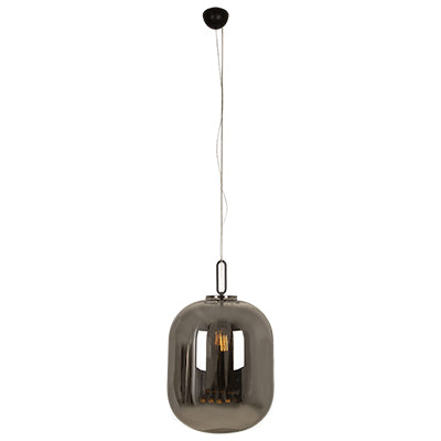 EUROLUX Glass Pendant - 1 Light - 450mm Matt Black/Smokey Grey Glass - P1109SG