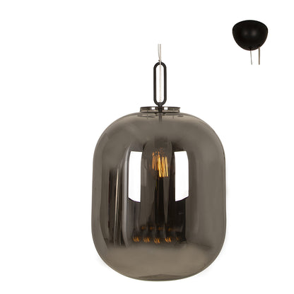 EUROLUX Glass Pendant - 1 Light - 450mm Matt Black/Smokey Grey Glass - P1109SG