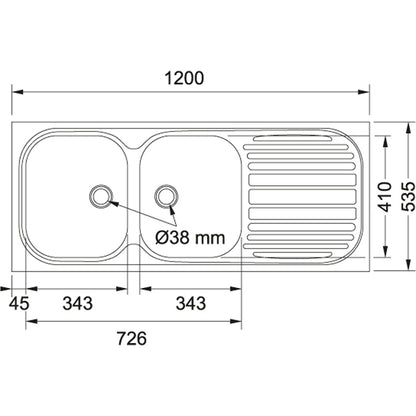 Trendline 721 "Drop On" Kitchen Sink - 1200mm x 535mm - Artisans Trade Depot