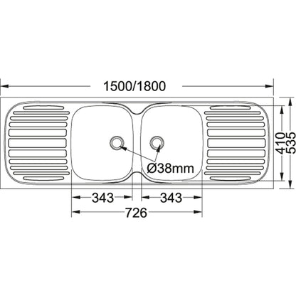 Trendline 722 "Drop On" Kitchen Sink - 1500mm x 535mm - Artisans Trade Depot