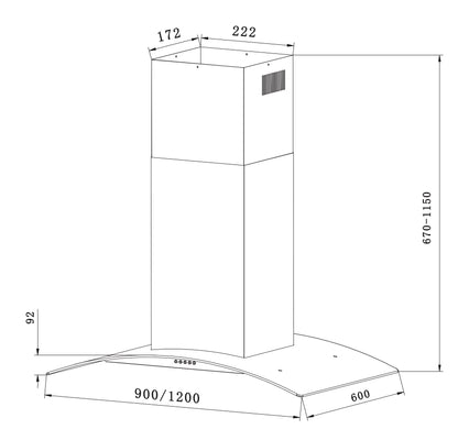 FALCO 120cm Curved Glass Island Extractor - Built-in - AR-120-809