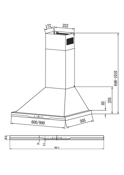 Falco 90CM S/Steel Chimney Extractor AR-90-303