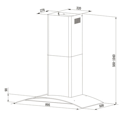 Falco 90CM Curved Glass S/Steel Chimney Extractor AR-90-501