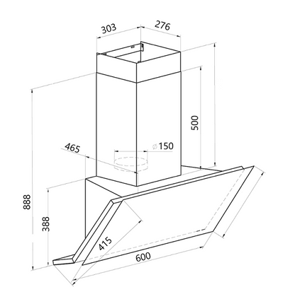 Falco 60CM Black Glass Wall Mount Extractor FAL-60-30BG