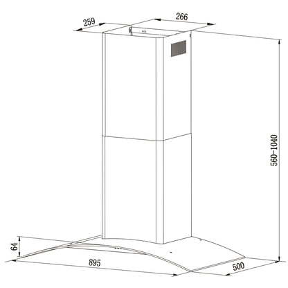 Falco 90CM Curved Glass Stainless Steel Wall Mount Extractor FAL-90-CGS