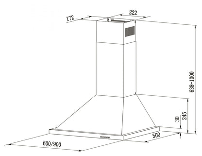 Falco 90CM Pyramid Type S/Steel Chimney Extractor FAL-90-PYRS