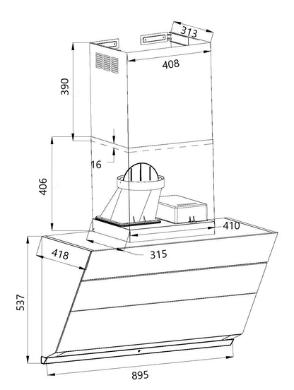 Falco 90CM 45 Degree Wall Mount Extractor With Gesture Control FAL-9035