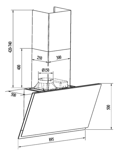 Falco 90cm 45Deg Black Glass Touch Wall Extractor FAL-9088