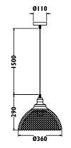 Radiant RP295 / PF205E27MBLK /CP - Pendant 230v - Metal Shade 360mm - Artisans Trade Depot